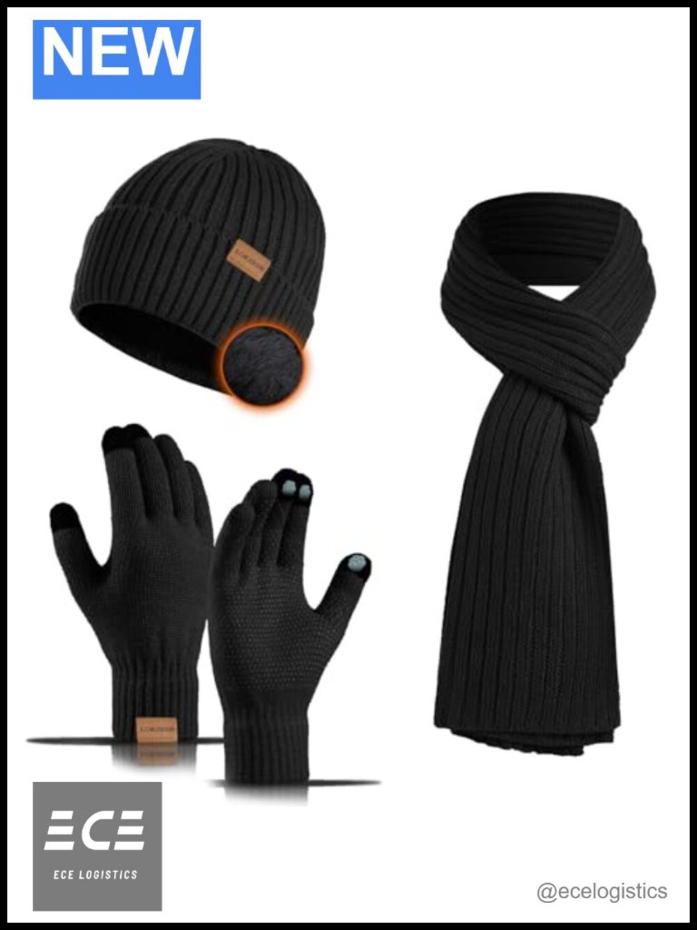 LOKZEER Winter Beanie Hat Scarf Gloves Set Fleece Lined Touchscreen